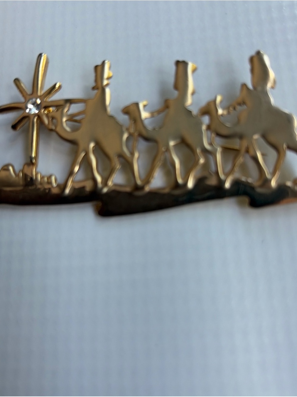 Vintage Three Wise Men Camels Brooch Gold Tone Rhinestone Star Christmas Pin